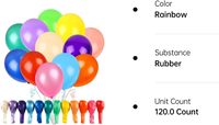 120 ballons de fête arc-en-ciel aux couleurs vives en latex, ballons de fête d'anniversaire colorés assortis, ballons multicolores