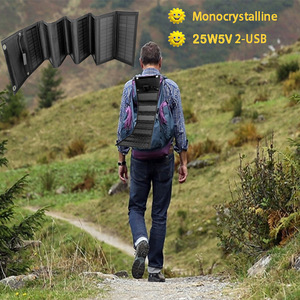 Chargeur solaire portable monocristallin 25W avec MPPT pour la recharge de téléphones portables en extérieur pendant la randonnée, emballage pliable - Product Image 3