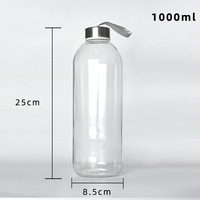 Bouteille d'eau de sport en verre bon marché de 500ml 1000ml avec couvercle en métal et sangle Tasse de voyage portable