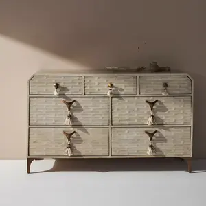 2024 Hot Sales Bedroom Furniture Retro Luxury Wooden Nordic Antique Zagora Tasseled Seven-Drawer Dresser