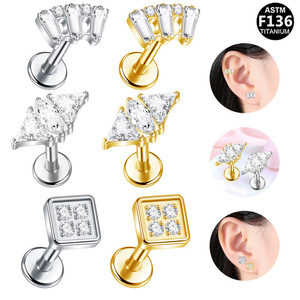 <b>Titanium</b> Alloy Ear <b>Studs</b> With Zircon Geometric Design For Daily Wear Unisex Fashion Jewelry ASTM F136 Standard - Product Image 1