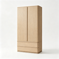 Armoire minimaliste nordique en chêne massif à 2 portes avec 2 tiroirs, tringle de suspension et sans poignées, meuble de rangement pour chambre, appartement, hôtel