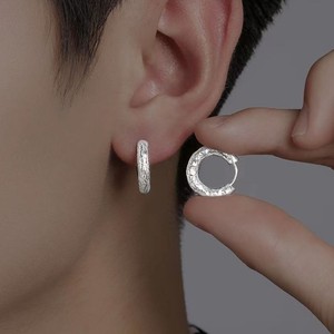 ANENJERY Simple Geometric Golden <strong>Silver</strong> Color Metal Small <strong>Huggies</strong> for Women Men Jewelry Texture Pattern Circle Hoop Earrings - Product Image 3