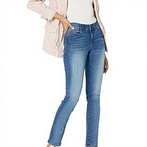 Hot Sale Houston Curvy Straight Breathable <b>Denim</b> Jeans Medium Wash Ripped Colombian Women High Waist High <b>Stretch</b> - Product Image 3