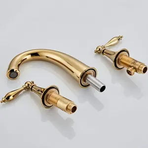 Antique Brass Bathroom Vanity Faucet Basin Mixer Tap Polished Gold 8 Inch Widespread Bathroom Faucet