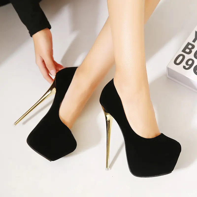 Trendy Velvet Platform Shoes Women Heels Pump 16 CM Big Size Slip-on Stilettos Shoes Ladies Sexy High Heels