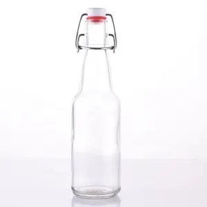 Bouteilles en verre de qualité alimentaire 500ml 17oz. avec poignée Boissons gazeuses Flacon de poche à dessus pivotant avec couvercle hermétique Bouteille de bière