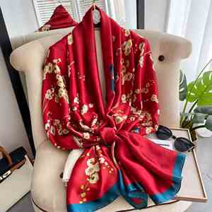 Women's Fashion Long 90*180Cm Square Twill Floral Pattern Summer Head Wrap Printed Screen <b>Silk</b> <b>Scarf</b> for Lady - Product Image 3