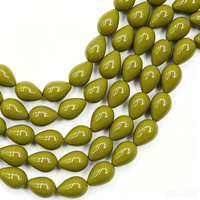 Cuentas de Vidrio en Forma de Gota de Agua, Color Verde Oliva Sólido, 9x13mm, con Orificio Completo, para Fabricación de Joyería y Pulseras DIY - En Stock