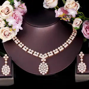 New Fashion Luxury Brass Zircon Jewelry Set Jewelry Women's Banquet Wedding Accessories Necklace/Earring 2Piece Jewelry Set