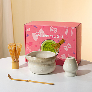 Wholesale Customized Eco-Friendly Japandi Matcha Set Porcelain Bowl + Bamboo Tea Maker + Sieve + Spout <b>Gift</b> <b>Box</b> - Product Image 2