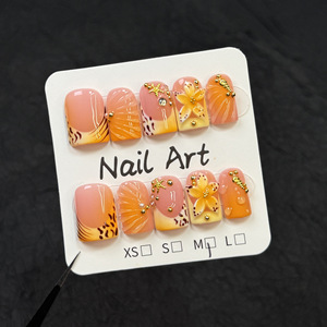 <span class=keywords><strong>Uñas</strong></span> postizas cuadradas <span class=keywords><strong>cortas</strong></span> hechas a mano con gel, <span class=keywords><strong>uñas</strong></span> postizas florales en 3D con diamantes de imitación, <span class=keywords><strong>uñas</strong></span> postizas reutilizables con flores tropicales - Product Image 4