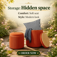 Repose-pieds ottoman en velours orange avec rangement, lot de 2 grands poufs multifonctionnels pour salon et chambre, fabriqué en Chine