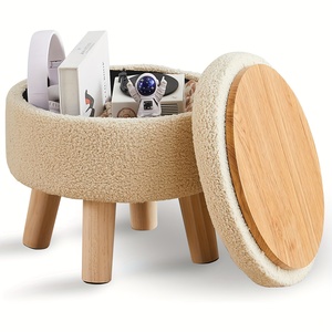 Polifunzionale moderno rotondo in velluto piccolo sgabello pouf poggiapiedi divano imbottito con gambe in <span class=keywords><strong>legno</strong></span> per soggiorno - Product Image 6