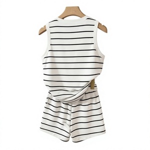 Women Floral Printed 2-Piece Sleeveless Knitted Polyester/Cotton Tank Top Shorts Set O-Neck Regular Casual Summer Wear - Product Image 2