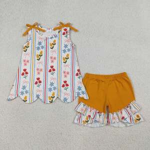 Conjunto Dulce para Bebés Niñas: Túnica a Rayas con Volantes y Lazos, y Pantalones Cortos con Volantes, de Spandex/Poliéster Ecológico - Product Image 3