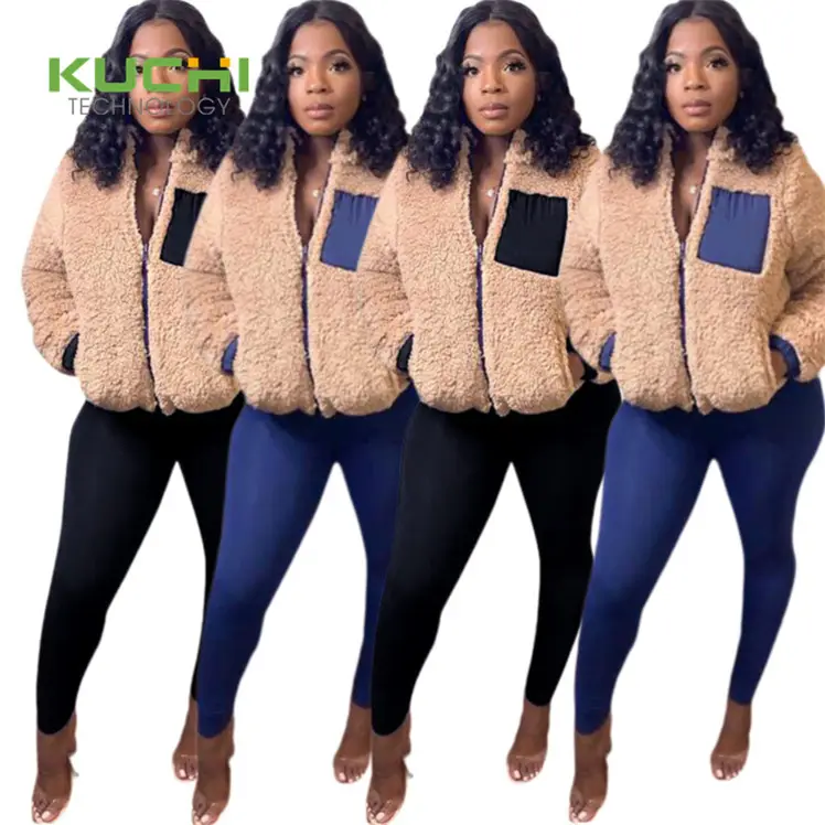 2020 Women Winter Fur Faux Coats Jackets Tracksuits Joggers 2 Two Piece Pant Sets Girls' Clothing Thick Warm Sweat Suit Sets