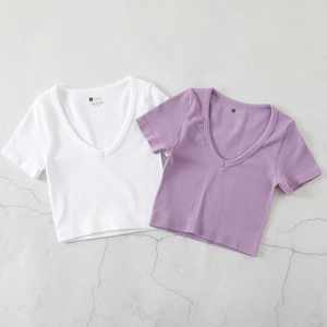 Camiseta sin mangas de punto acanalado elástico sin costuras para mujer, estilo urbano, cuello en V, informal - Product Image 2