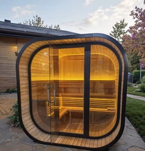 Sauna Exterior Tradicional de Vapor Seco HELIUS, con Espejo Panorámico Negro, Vidrio Impermeable y Abeto Carbonizado, para 4-6 Personas - Product Image 6