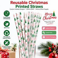 Pailles réutilisables imprimées pour Noël, pailles à boire personnalisées pour les fêtes, pailles en plastique à motif d'arbre de Noël