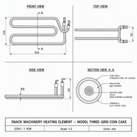 Élément chauffant OEM pour machine à gaufres en forme de pièce de monnaie, 1.1KW 220V SS201, chauffage tubulaire serpentin plat de 305mm pour gaufres coréennes en forme de pièce de 10 Yen