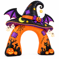 Arche gonflable d'Halloween avec chapeau de sorcière, ailes de chauve-souris, citrouilles et fantômes, pour la décoration extérieure de jardin, pelouse et maison hantée