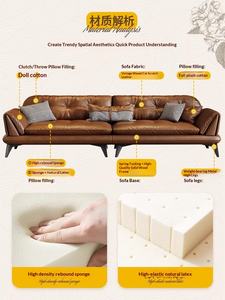 Canapé en cuir ciré de style français, luxe léger, moderne, minimaliste, rétro, mi-siècle, adapté aux petits salons/bureaux - Product Image 5