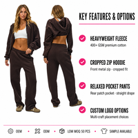 Ensemble de survêtements personnalisés OEM ODM pour femmes : sweat à capuche zippé rose en molleton bouclette effet vieilli et pantalon de survêtement – Tenue de sport 2 pièces
