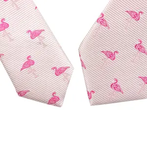 Atacado Shengzhou Gravata Personalizada Pelicano Artesanal Microfibra Poliéster Tecido Sarja Animal Mens Blush Rosa Flamingo Gravata