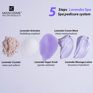 Nail Spa Salon <span class=keywords><strong>Clinique</strong></span> Fournisseur Deluxe 5 Step Spa Pédicure Kit Puissant Parfum Lavande Pédicure Sel Gommage <span class=keywords><strong>Lotion</strong></span> dans une Boîte 5 en <span class=keywords><strong>1</strong></span> - Product Image 3