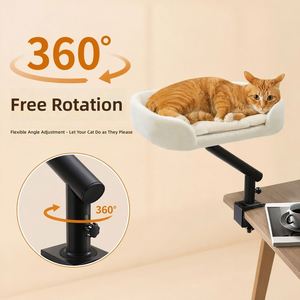 Hamaca para Gatos Montada en Escritorio que Ahorra Espacio, Cama Elevada Giratoria 360° de Felpa, con Abrazadera para Mesa, Percha de Descanso para Gatos - Product Image 4
