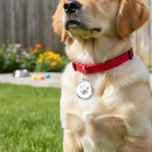 Medaglietta per animali domestici rotonda bianca con stampa di zampa per cani e gatti - Product Image 3