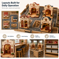Maison de jeu souple commerciale, thème boulangerie, avec comptoir à pain et auvent, certifiée CE, modules pour zones enfants de centre commercial et devantures de magasin