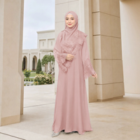 Polyester-Spitzenbesatz mit Hotfix-Strass Abaya Kaftan Bescheidenes Muslimisches Knöchellanges Kleid mit Blumenmuster und Passendem Hijab für Partys