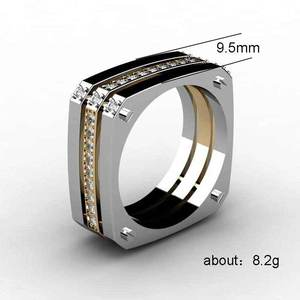 Anello da Uomo Stile Punk Hip Hop, Bicolore con Accenti Scintillanti, Gioiello Regolabile in Lega, Design Creativo e Distintivo - Product Image 5