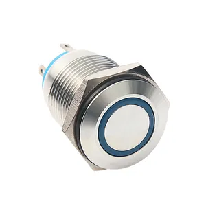 Wholesale Price 16mm Flat Round 4 Pins Momentary Waterproof IP65 Metal Ring Illuminated Led Push Button Switch