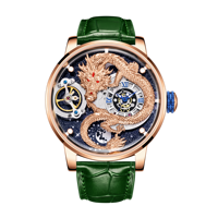 Montre automatique HANBORO 3D Rose Gold Dragon Skeleton pour homme, luxe, verre cristal ciel étoilé, acier inoxydable, cuir premium