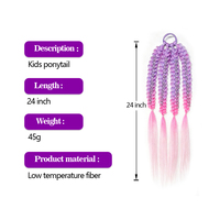 Extensions de cheveux synthétiques colorées pour filles de 24 pouces, postiches pour enfants, extensions de queue de cheval tressées en nattes de poisson, vente en gros