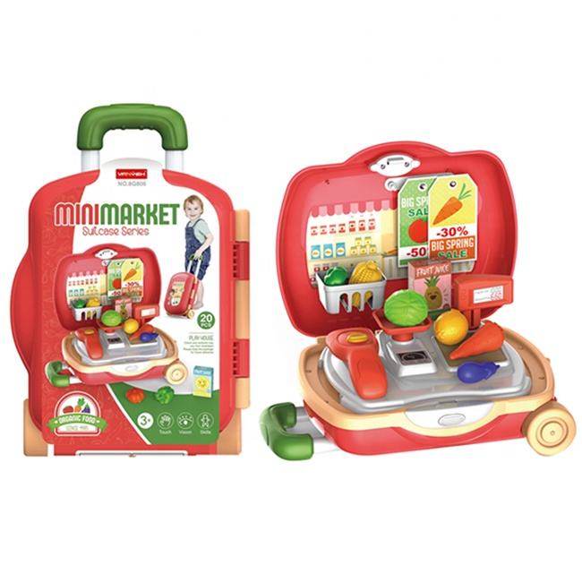 Игрушки для супермаркета и овощей, 20 игрушек для творчества, детский игровой домик, набор игрушек, Подарочная коробка, рюкзак