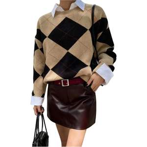 เสื้อสเวตเตอร์ลายอาร์ไกล์สำหรับผู้หญิง แขนยาว คอกลม ถักแบบพูลโอเวอร์ สไตล์พรีปปี้ สำหรับฤดูใบไม้ร่วง เสื้อลำลอง ป้องกันขนร่วง 16 GG - Product Image 3