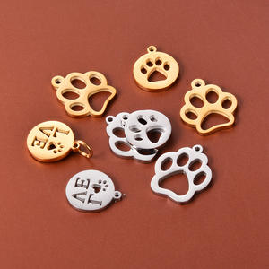 Abalorios de corte de pulido de acero inoxidable, letras de amor, patas de gato/perro, colgante pequeño, accesorios de joyería grabados chapados en oro - Product Image 2