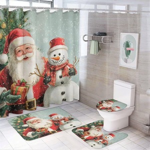 Rideau de Douche en Polyester Imprimé Numérique Personnalisé Motifs Noël Père Noël Bonhomme de Neige Sapin de Noël – Vente en Gros - Product Image 1
