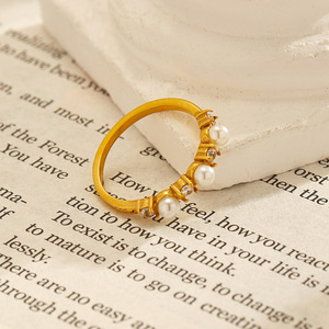 Stainless Steel <b>Ring</b> 18k Gold Plated <b>Titanium</b> Steel Geometric Shape Prong Setting Unisex Gift Jewelry - Product Image 1