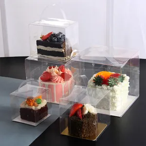 塑料透明切片蛋糕包装盒面包店迷你婚礼蛋糕板定制带手柄蛋糕盒