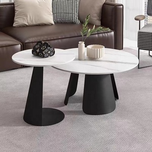 Heaper-muebles de estilo moderno, mesa con base de metal, hardware de aspecto de mármol blanco, mesa de centro redonda para sala de estar y apartamento, 2023 - Product Image 1