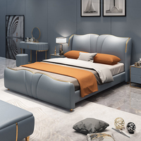 Lit double en cuir de luxe moderne Chambre à coucher principale haut de gamme Design de mariage Usine élégante de cadre en bois Lits rembourrés en gros