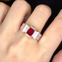 Bague en or 18 carats avec rubis rouge naturel non chauffé du Mozambique de 1,54 ct et diamants véritables d'Afrique du Sud, bijoux fins pour hommes