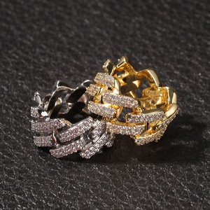 TOP Designer Luxury Charm Hip Hop Brass Layered Full Rhinestone Lab Created Premium Zircon Rhodium/Gold Plated <strong>Stretch</strong> <strong>Rings</strong> Men - Product Image 1