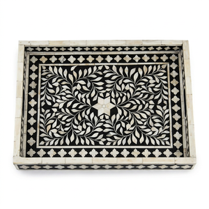 Elegant <b>Black</b> Floral Bone Inlay Serving Tray Handmade Premium Quality Decorative Serving tray by Curio Craft - Product Image 1
