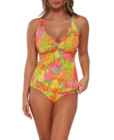 Bikini personnalisé pour femmes en Econyl, imprimé fruits, torsadé devant, col en V, bretelles ajustables, taille haute, tankini, maillot de bain